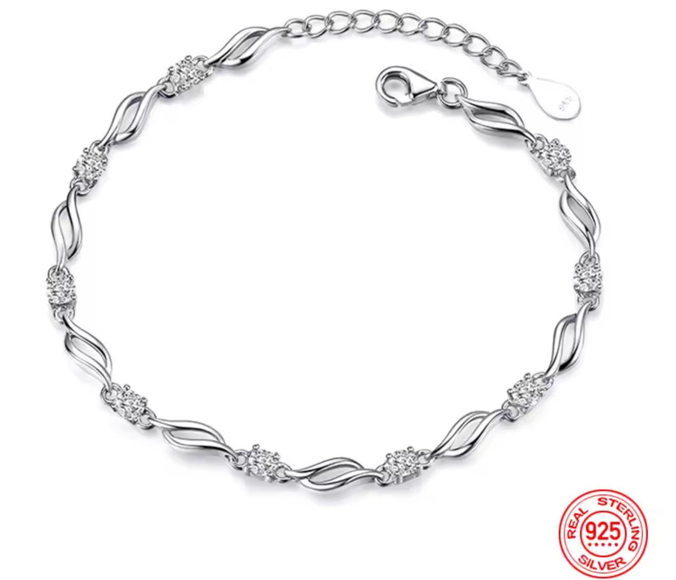 925 Sterling Silver Crystal Chain Bracelet for Women