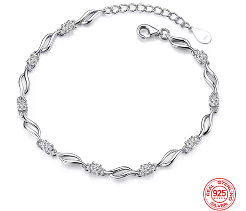 925 Sterling Silver Crystal Chain Bracelet for Women