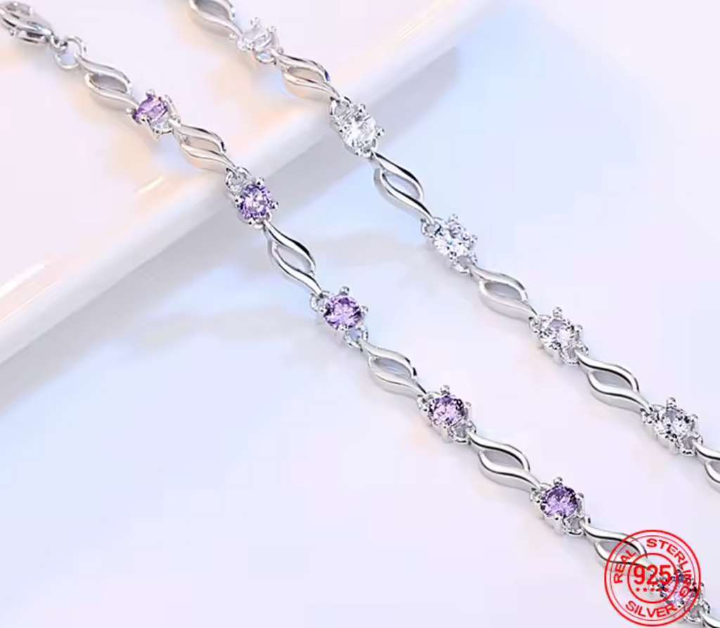925 Sterling Silver Crystal Chain Bracelet for Women