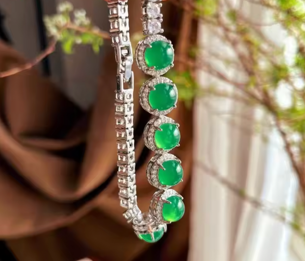 Natural High-Ice White Agate & Jade Bracelet Set