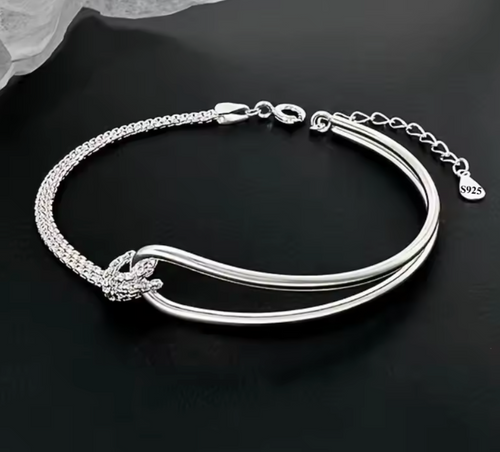925 Sterling Silver Double Layer Knot Bracelet for Women