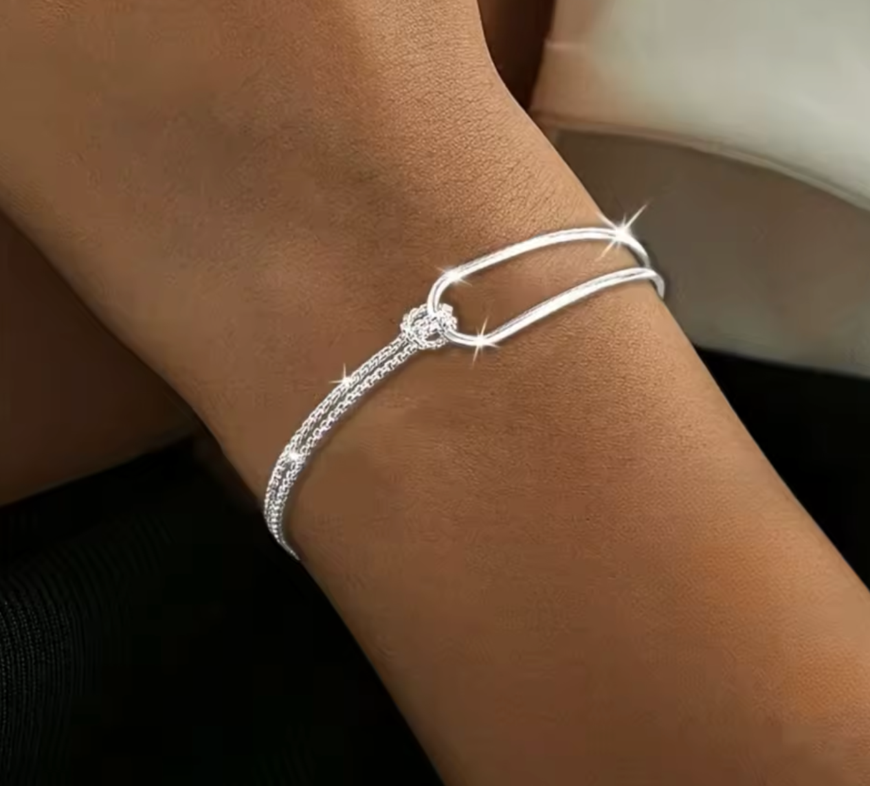 925 Sterling Silver Double Layer Knot Bracelet for Women