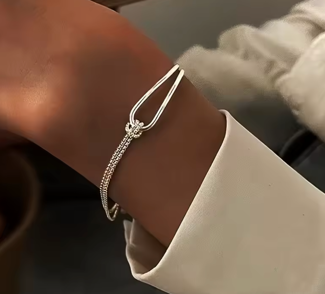 925 Sterling Silver Double Layer Knot Bracelet for Women