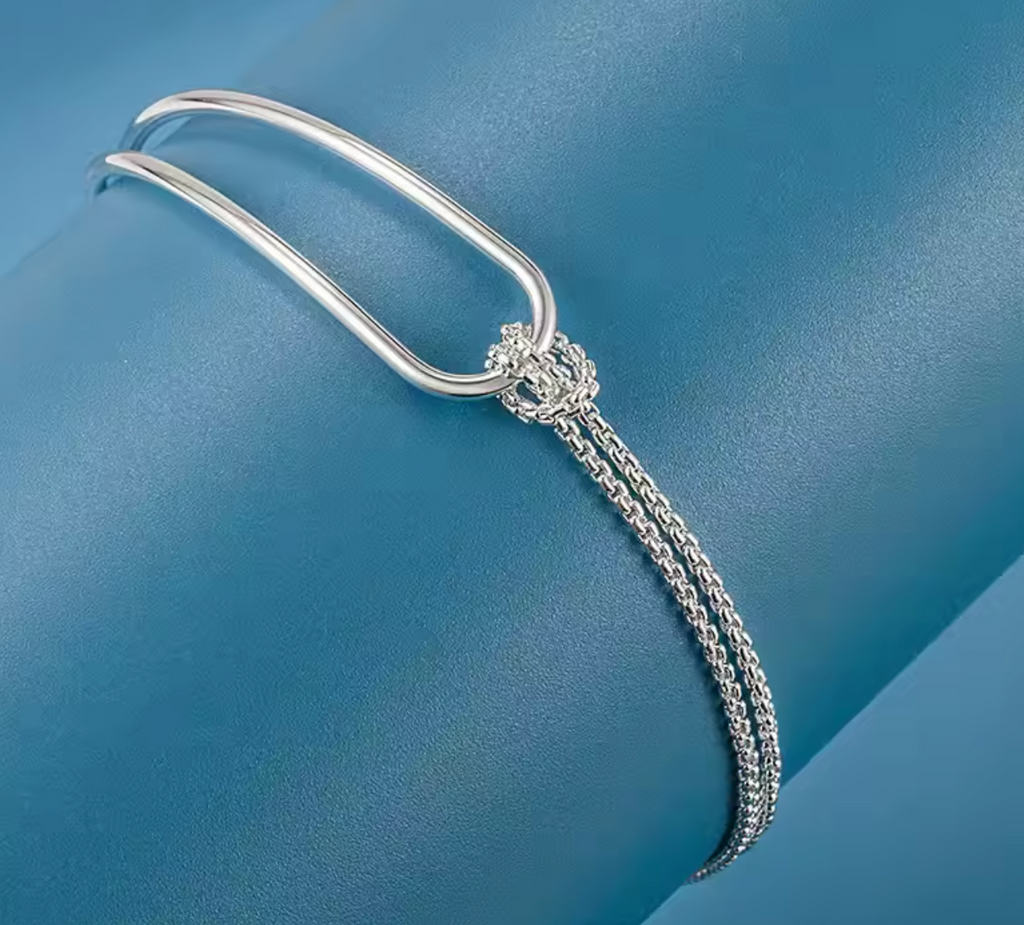 925 Sterling Silver Double Layer Knot Bracelet for Women