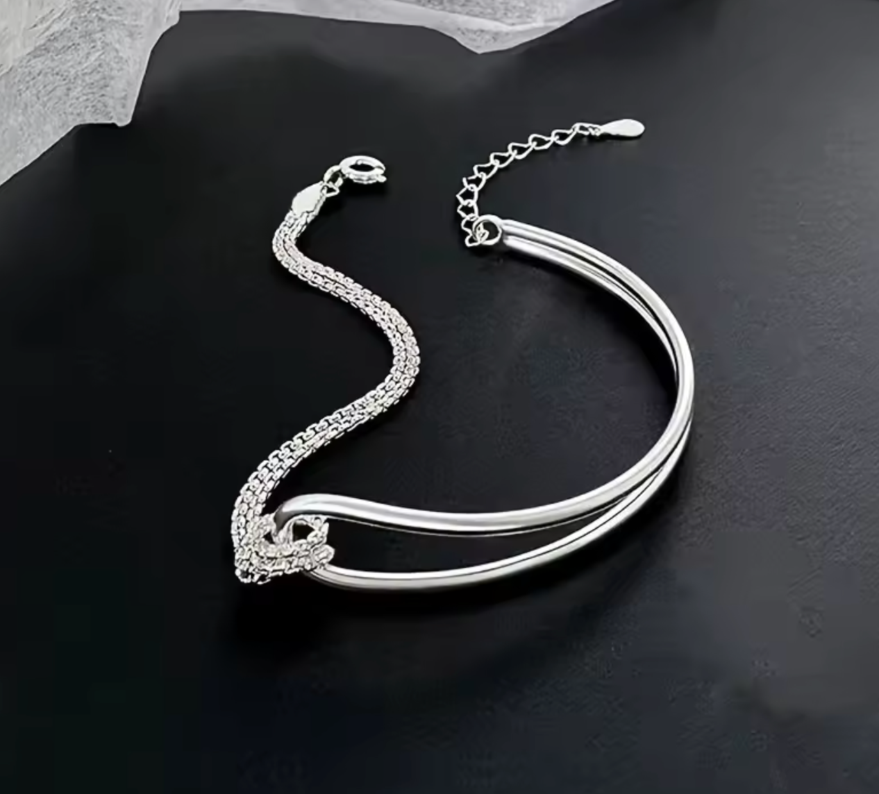 925 Sterling Silver Double Layer Knot Bracelet for Women
