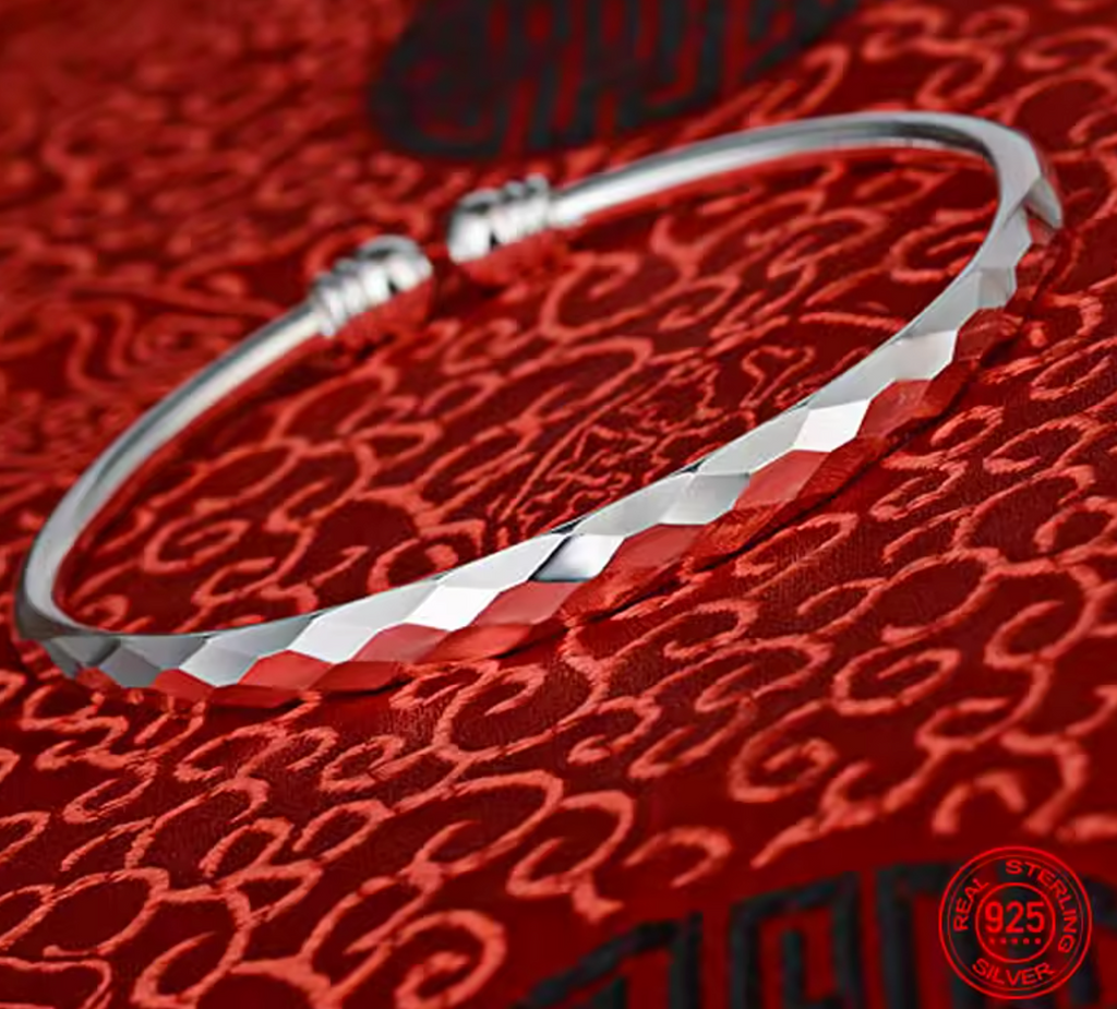 925 Sterling Silver Open Bangle Bracelet for Women