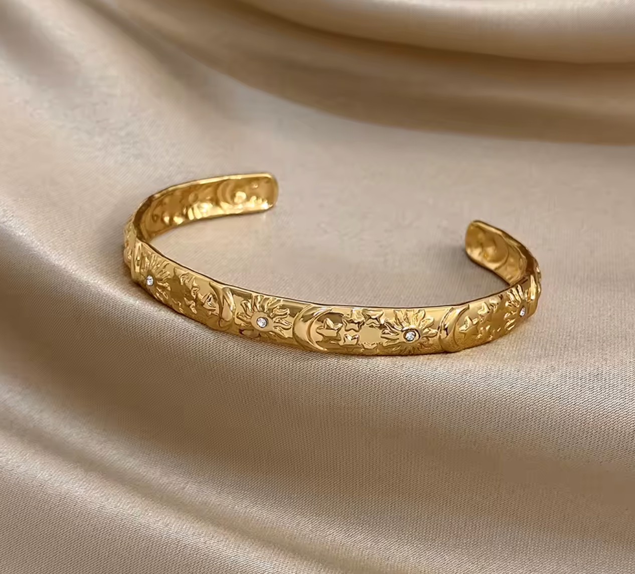 Vintage Sun, Star & Moon Cuff Bracelet