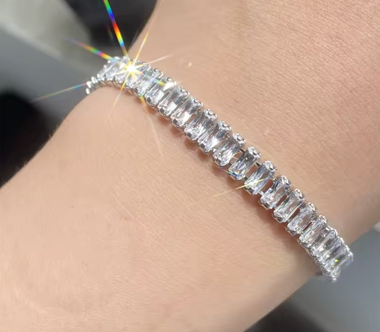 Korean Style Rectangle Zircon Tennis Bracelet for Women